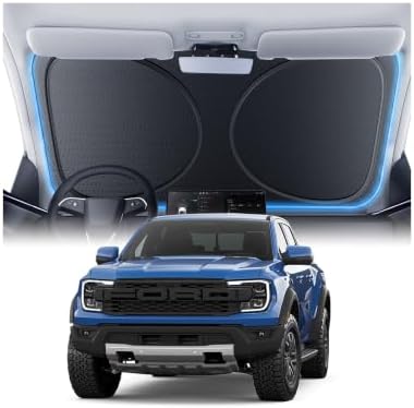 Windshield Sun Shade for Ford Ranger 2000-2026, 100% UV Block & Heat Insulation, Custom Fit Sunshade, Foldable Car Sunshade with Storage Bag, Summer Car Accessory by Amadaw