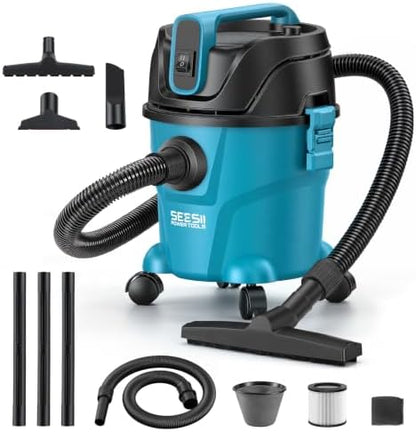Seesii Wheeled Wet Dry Shop Vac, 2.5 Gal 3-Stage Filtration Vacuum Cleaner by SEESII