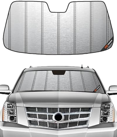 Windshield Sun Shade fits Chevy Silverado GMC Sierra 1500 2014-2018, 2500HD/3500HD 2015-2019, Silverado LD Sierra Limited 2019, Fits Models with Lane Departure Warning,Metallic Silver Finish by Pigenius