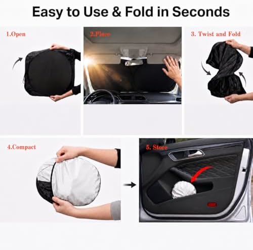 Car Windshield Sun Shade, Universal Fit Midsized Sedan SUV, Cool Gray - Image 6