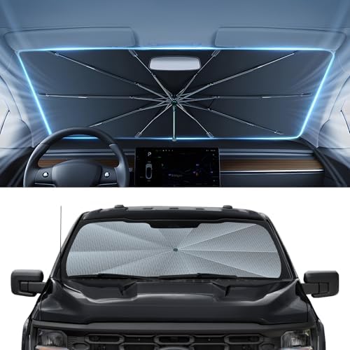 Autorder Windshield Sun Shade Umbrella for 2021-2026 Ford F150 F250 F350 F450 Accessories,Upgraded Ice Crystal Material,Easy Setup Umbrella Sunshade for Car Windshield,100% Sun Blocking by Autorder