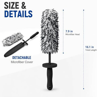 Microfiber Car Wheel Cleaner Brush, Black & White - Image 2