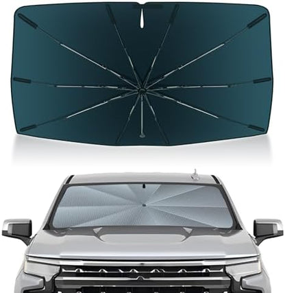 Autorder Windshield Sun Shade Umbrella for 2019-2026 Chevrolet Chevy Silverado/GMC Sierra 1500 2500 3500 Accessories, Upgraded Ice Crystal Material, Umbrella Sunshade for Car Windshield Sun Blocking by Autorder