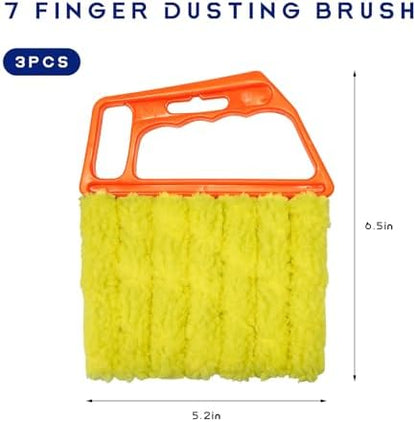 3 PCS Blind Cleaner Duster Tool, 7 Finger Detachable Duster Auto Air Conditioner Cleaning Tool, Washable Dusting Brush Handheld Cleaner for Vehicle Air Vents Blinds (Orange) - Image 2
