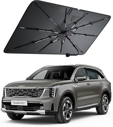 Windshield Sun Shade for Kia Sorento 2003–2026, Foldable Umbrella Sunshade with 100% UV Block, Multi-Layer Heat Insulation, Reinforced 10-Rib Frame, Keeps Car Cooler, Summer Car Accessory by Amadaw
