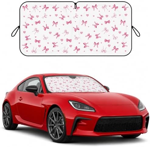 Car Windshield Sun Shade, Universal Fit Compact Sedan SUV, Cute Heart Bow by eygeufg
