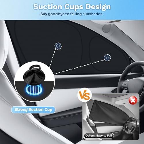 KUST Car Window Shades for 2020-2024 Tesla Model Y Accessories with No-Fall Suction Cups Windshield Sun Shade Side Rear Window Covers Sunshade Privacy Protection for Camping 8PCS(Not for Juniper) - Image 2