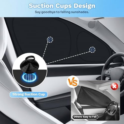 KUST Car Window Shades for 2020-2024 Tesla Model Y Accessories with No-Fall Suction Cups Windshield Sun Shade Side Rear Window Covers Sunshade Privacy Protection for Camping 8PCS(Not for Juniper) - Image 2