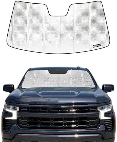 Windshield Sun Shade for Chevy Silverado GMC Sierra 1500 2500 3500 2019-2026 (WT, Custom, Pro Trims), Fits All Trims 2019-2021, Non-HUD Models Only, Reflective Aluminum Film - BLAZBLOCK by Pigenius