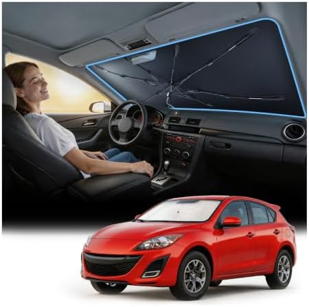 Nmoiss [Vinyl Coating Heat Shield] Windshield Sun Shade Umbrella Custom for Mazda 3, Protect Car from Sun Rays & Heat Damage Keep Cool and Protect Interior by Nmoiss