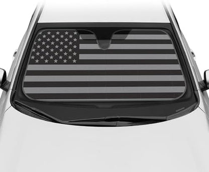BDK USA 4th of July American Flag Black Curved Accordion Sun Visor for Car Windshield Cover - Truck Window Shades Car Flag & Sun Visor for Truck Windshield Sunshade - 58 x 27 inches by BDK