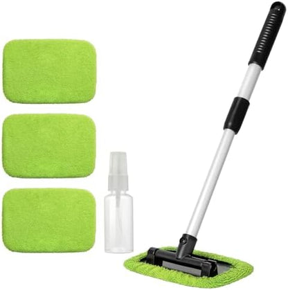 Qydipclin 11pcs Windshield Cleaner Tool, Car Window Cleaning Wash Kit with 6 Reusable Microfiber Pads 2 Spray Bottles and Extendable Handles Auto Glass Wiper Kit, Blue & Green - Image 7