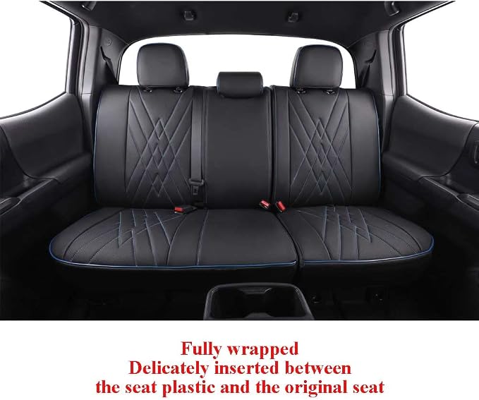 EKR Tacoma Leather Car Seat Covers Custom Fit for Toyota Tacoma 2012 2013 2014 2015 (Regular Seats) - Truck Seat Covers Full Set,Faux Leather(Black with Blue Trim) - Image 6