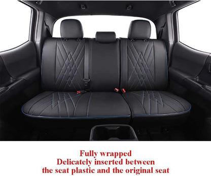 EKR Tacoma Seat Covers Custom Fit for Toyota Tacoma 2016 2017 2018 2019 2020 2021 2022 2023 Double Cab/Crew Cab -Truck Seat Covers for Car Full Set,Faux Leather (Black with Blue Trim) - Image 6