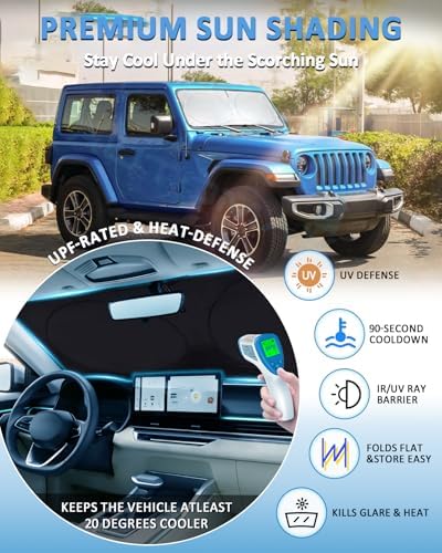 Windshield Sun Shade for 1997-2015 2016 2017 2018 Jeep Wrangler TJ JK JKU - Image 2