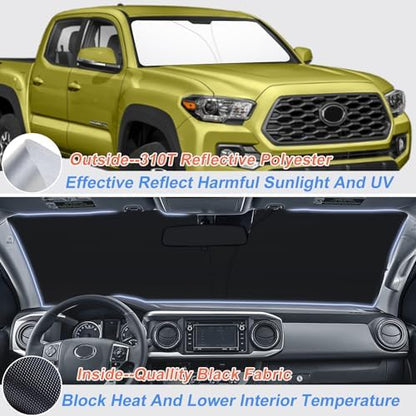 Windshield Sunshade Compatible with Toyota Tacoma 2016-2021 2022 2023 Accessories 310T Thickened Blocks UV Rays Sun Visor Protector Folding Front Window Sun Shade Cover - Image 2