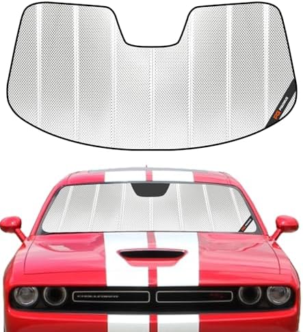 Pigenius Windshield Sun Shade for Dodge Challenger 2015-2023. Reflective Aluminum Film Front Window Sunshade - BLAZBLOCK by Pigenius
