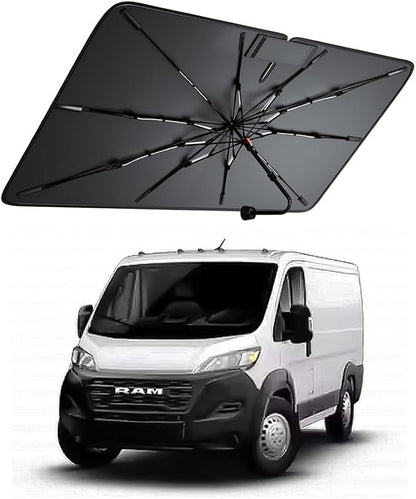 Windshield Sun Shade for Ram ProMaster 1500 2014–2026, Foldable Umbrella Sunshade with 100% UV Block, Multi-Layer Heat Insulation, Reinforced 10-Rib Frame, Keeps Car Cooler by Amadaw