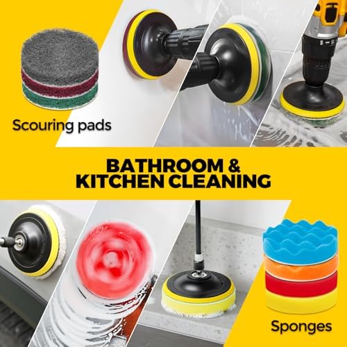 Holikme 22Pack Drill Brush Attachments Set,Scrub Pads & Sponge, Buffing Pads,Power Scrubber Brush,Car Polishing Pad Kit,Wax Applicator Pad,Car Cleaning Kit,Masonry Brushes,Cleaning Supplies - Image 3