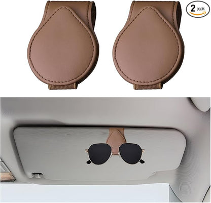 Mandark 2PCS Magnetic Sunglass Holder for Car Visor, Leather Vehicle Eyeglass Hanger Clip, Automotive Interior Ticket Card Glasses Organizer Clamp Accessories, Universal Fit (Brown) by Unknown