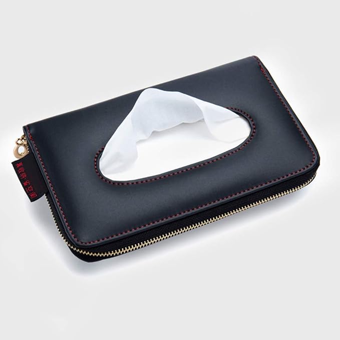 Car Tissue Holder, Sun Visor Tissue Holder, Car Visor Napkin Holder, PU Leather Backseat Tissue Case Holder for Auto Vehicle with Zipper (Black) - Image 6