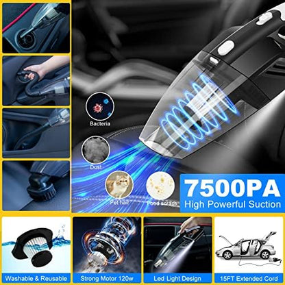 39Pcs Car Cleaning Wash Kit Interior Detailing Cleaner Kit with High Power Handheld Vacuum, Brush Set, Windshield Tool, Duster, Towels, Tire Brush, Complete Car Care Tools, Blue - Image 2