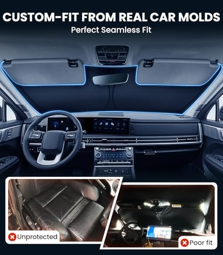 Zanch Custom Windshield Sun Shade for Hyundai Santa Fe 2019-2026, 7-Layer UV & Heat Block, 3D Laser Scanned, Interior Protection, Keep Car Cooler, Foldable SUV Accessories - Image 4