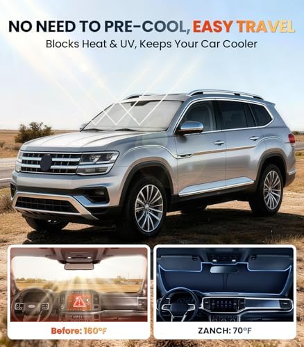 Zanch for Volkswagen Atlas 2018-2026 Custom Windshield Sun Shade, 7-Layer UV & Heat Block, 3D Laser Scanned, Interior Protection, Keep Car Cooler, Foldable SUV Accessories - Image 2