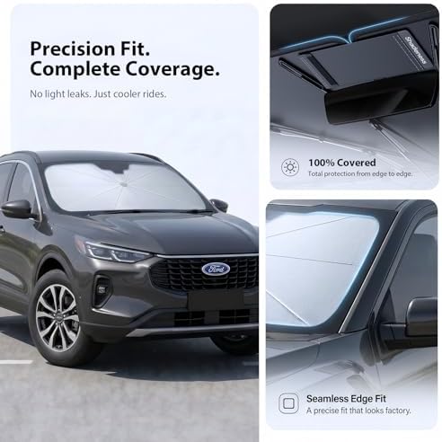 2026 Upgraded Windshield Sun Shade Umbrella for Ford Escape [Precision Custom Fit, Superior UV & Heat Block] Cooling Tech Fabric, Durable Foldable with Storage Bag, Fits 2001-2025 - Image 6