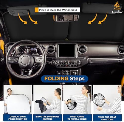 EcoNour 2-Piece Jeep Windshield Sun Shade, Foldable UV & Heat Protection - Image 5