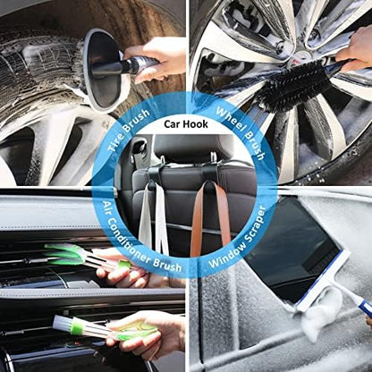35Pcs Car Wash Detailing Kit Cleaning Kits with Foam Gun Sprayer Collapsible Bucket Brush Large Wash Mitt Towels Complete Interior Exterior Car Washing Supply Set Blue - Image 7