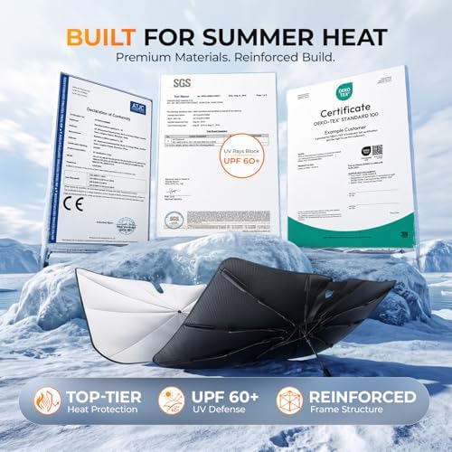 [2026 Upgraded] DooGooCoo Windshield Sun Shade Umbrella for Honda Accord 2023-2025 2026 [100% Sunlight Blocked, Cooling Ice Crystal] Sunshade for Car Windshield for Accord Sun Shade, Custom Fit. - Image 2