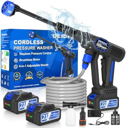 Cordless Portable Washer, 1280 PSI Portable Handheld Washer with Trigger-Controlled Variable Output, Lightweight Car Washer with 2 x 4.0Ah Batteries & 6-in-1 Nozzle for Car and Garden Cleaning by DEIDEAL