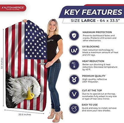 Autoamerics 1-Piece Windshield Sun Shade New American Eagle Flag USA Patriotic Design - Foldable Car Front Window Sunshade for Sedans SUV Truck - Blocks Max UV Rays and Keeps Your Vehicle Cool - Large - Image 2