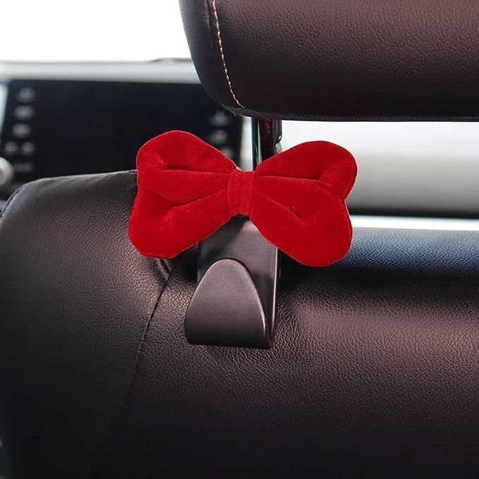 2-Pack Car Purse Hooks for Hanging Purses and Bags(Velvety red) | Cute Bow car seat headrest Hooks for Hanging car Purse Hooks. - Image 3