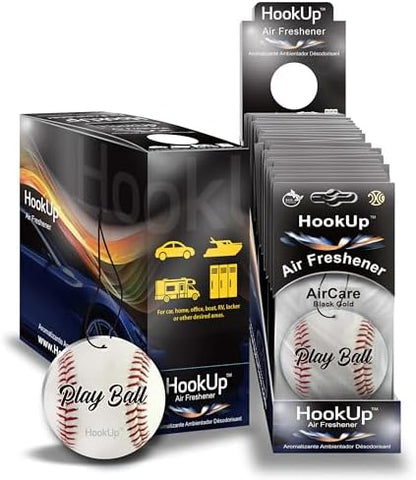 Baseball Car Air Freshener by HookUp - 25 Pack - Black Gold Scent (Extra Strong) | Unique Baseball Gift for Players, Coach, Fans | Hanging Car Accessory with Long Lasting Fresheners Smell by HookUpAirCare