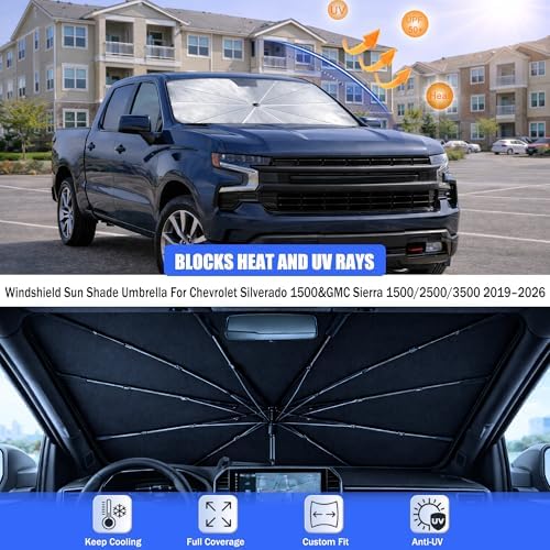 Windshield Sun Shade Umbrella for Chevy Silverado&GMC Sierra 1500 2019-2026 - Image 3