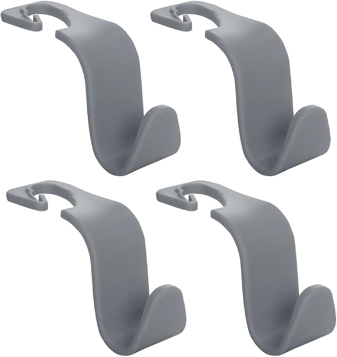Car Seat Headrest Hook, 4PCS Vehicle Seat Back Hanger Storage Organizer for Handbag Purse Coat, Auto Interior Headrest Hook, Universal for SUV Automobile Truck (Gray) - Image 7
