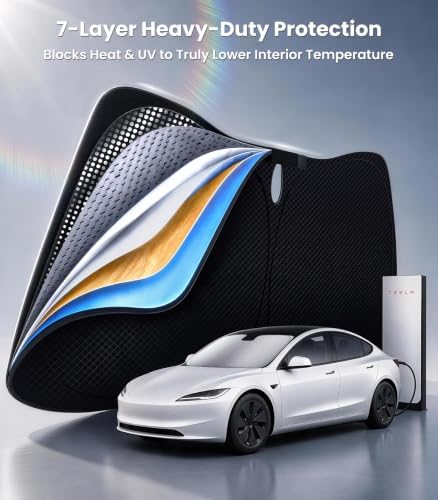 Zanch Custom Windshield Sun Shade for Tesla Model 3 2017-2026, Heat & UV Protection, 100% Light Blocking, 3D Scanned Fit, Interior Protection, Keeps Cabin Cooler, Foldable Tesla Accessories - Image 5