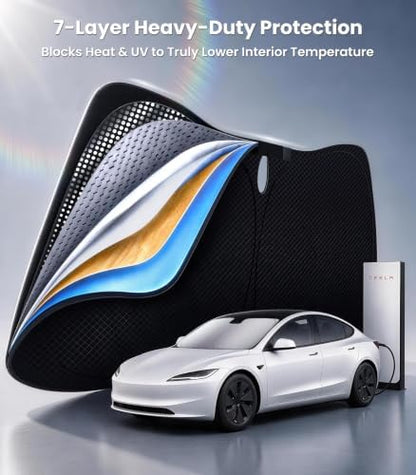 Zanch Custom Windshield Sun Shade for Tesla Model 3 2017-2026, Heat & UV Protection, 100% Light Blocking, 3D Scanned Fit, Interior Protection, Keeps Cabin Cooler, Foldable Tesla Accessories - Image 5
