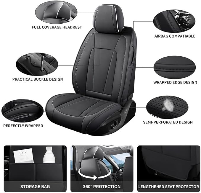 Car Seat Covers Full Set for Hyundai Ioniq 2017-2022,Black&White | Premium Faux Leather, Waterproof, Anti-Slip, Airbag Compatible, Breathable, Car Seat Protectors, 2 Rows 5 Seats - Image 2