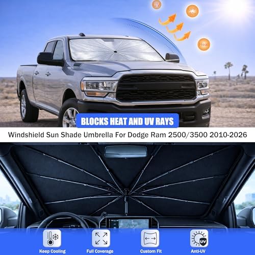 Car Windshield Sun Shade Umbrella Dodge Ram 2500/3500 2010-2026 - Image 3