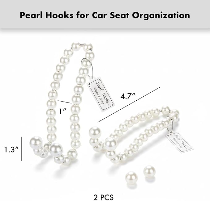 Purse Hook for Car, Pearl Bag Holder for Seat Headrest, 2-Pack | 44lb-Loads Stainless Steel Support, Scratch Free, Universal fit, Easy Install, Girly Car Decor Accessories, Gift for Women - Image 2