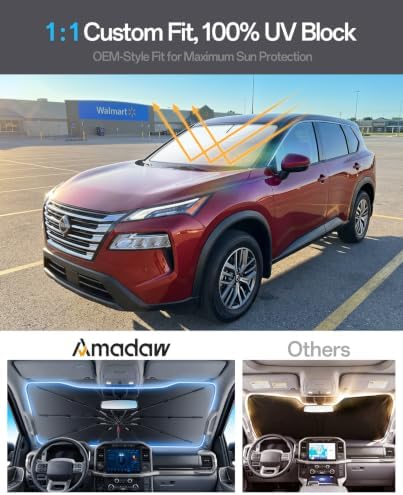 Windshield Sun Shade for Nissan Rogue 2008–2026, Foldable Umbrella Sunshade with 100% UV Block, Multi-Layer Heat Insulation, Reinforced 10-Rib Frame, Keeps Car Cooler, Summer Car Accessory - Image 3