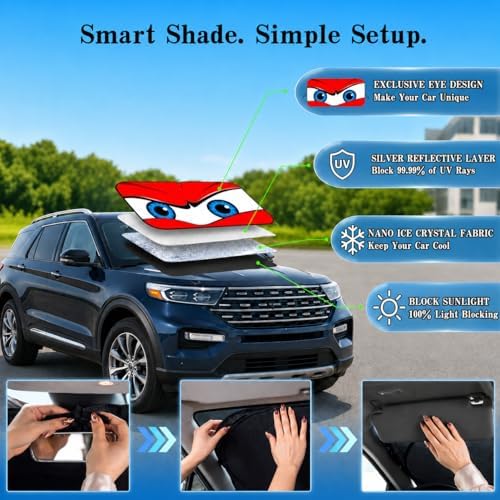 Car Windshield Sun Shade, Universal Fit Full-Size SUV Pickup MPV, Angry Red - Image 4