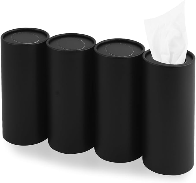 4PCS Pull Out Cars Tissue Holder,Refillable Car Tissues Cylinder with 30-Count Per Box,Multifunctional Car Tissue Box for Cars as Automotive Garbage Cans/Pen Holders (Black) by Unknown