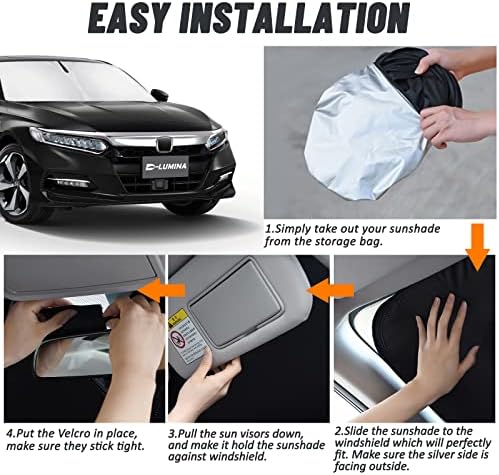 D-Lumina Windshield Sun Shade for 2018 2019 2020 2021 2022 Honda Accord Sedan Accessories, Front Window Sunshade Sun Visor Protector Block UV Rays Heat, Foldable 2 Layers 210T Material - Image 5