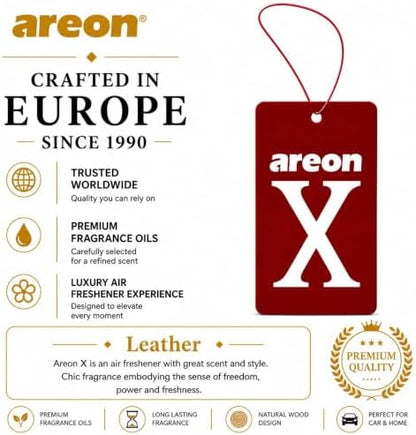 AREON X Brown Leather Paper Hanging Car Air Freshener - Pack of 12 - Image 6