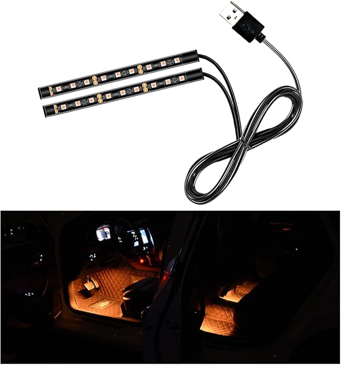 Car LED Strip Light, 24 LEDs RGB Neon Interior Atmosphere Lights, 12V Under Dash Ambient Night Light, USB Port Auto Interior Decorative Lamp, Universal Car Accessories (Orange-Yellow) by Sylvil