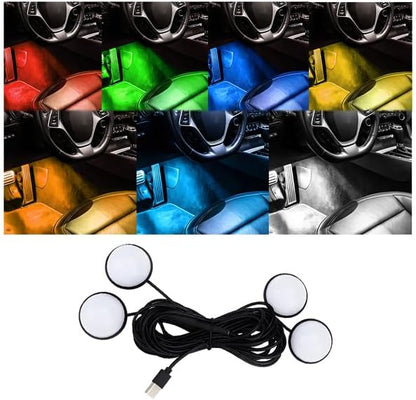 Car Interior LED Light, 4-in-1 USB Port Vehicle Under Dash Ambient Neon Lighting with Music Sync Mode, Automotive Inside Foot Well Atmosphere Lamp, Universal for SUV Van Truck by BCOWPV